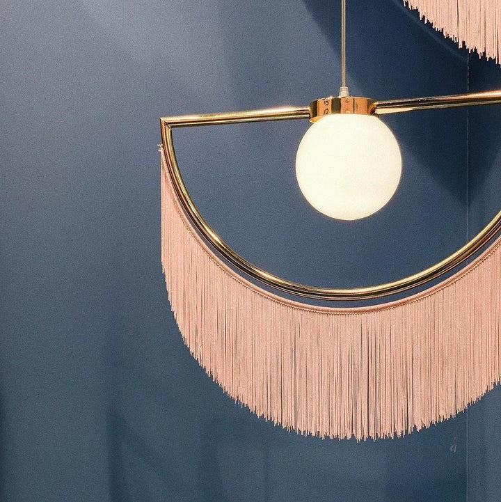 Bohemian Fringe Tassel Pendant Light with Geometric Frame