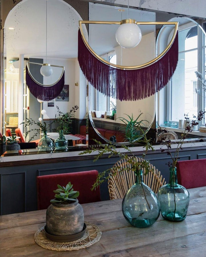 Bohemian Fringe Tassel Pendant Light with Geometric Frame