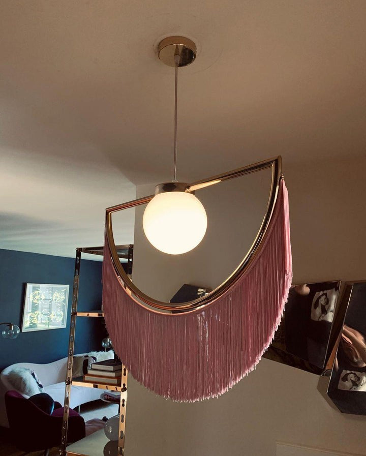 Bohemian Fringe Tassel Pendant Light with Geometric Frame