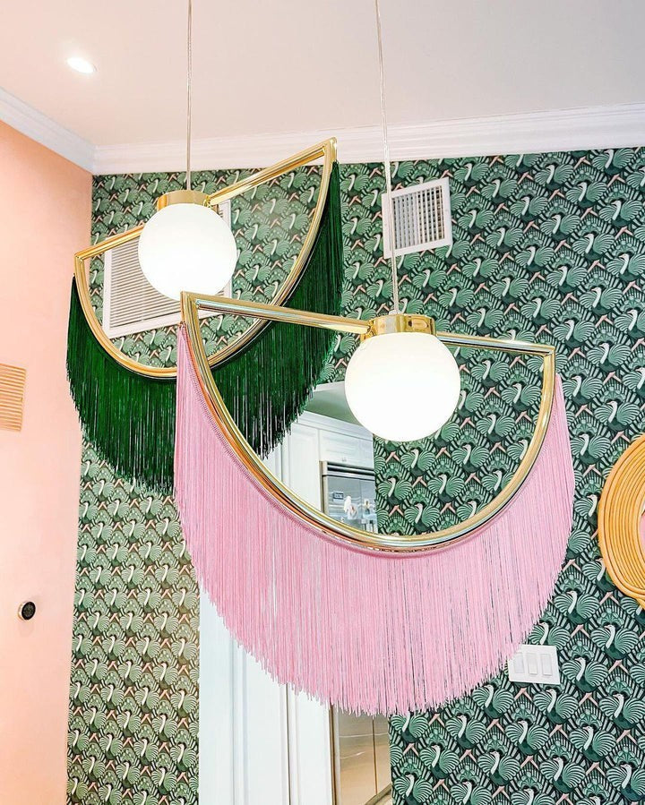 Bohemian Fringe Tassel Pendant Light with Geometric Frame
