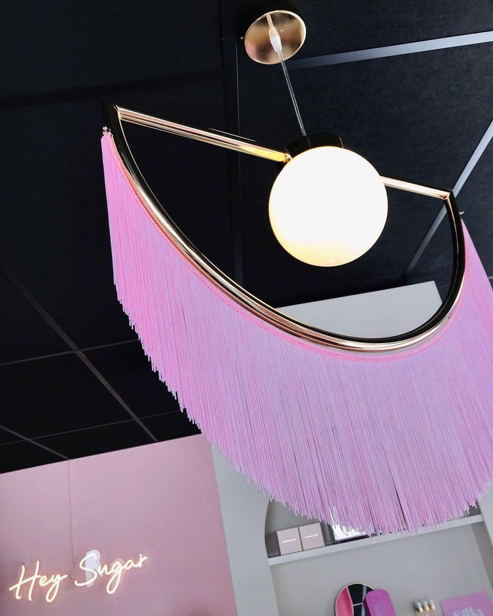 Bohemian Fringe Tassel Pendant Light with Geometric Frame