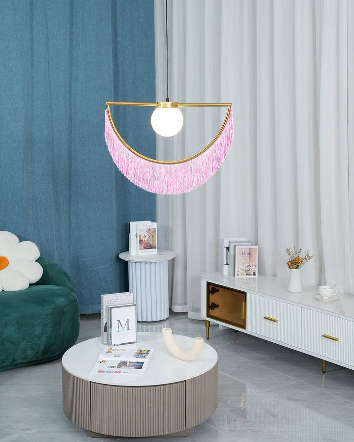 Bohemian Fringe Tassel Pendant Light with Geometric Frame