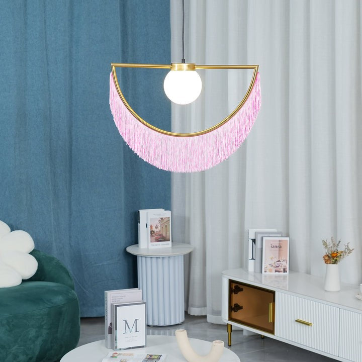 Bohemian Fringe Tassel Pendant Light with Geometric Frame