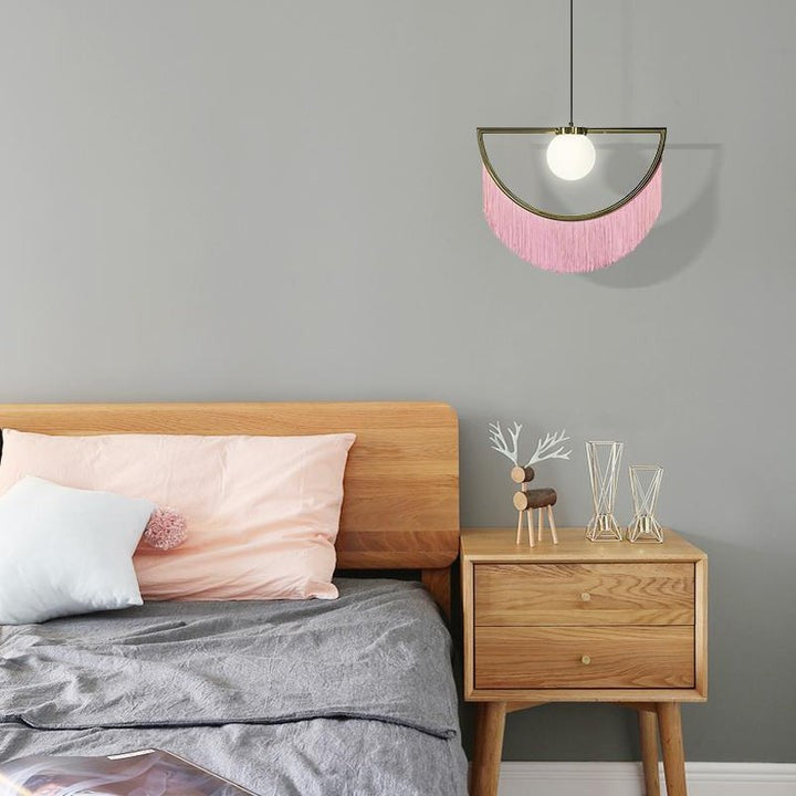 Bohemian Fringe Tassel Pendant Light with Geometric Frame