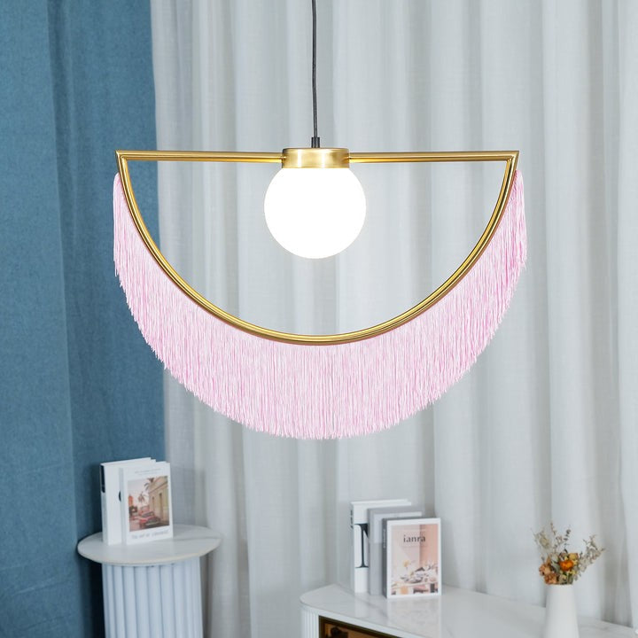 Bohemian Fringe Tassel Pendant Light with Geometric Frame