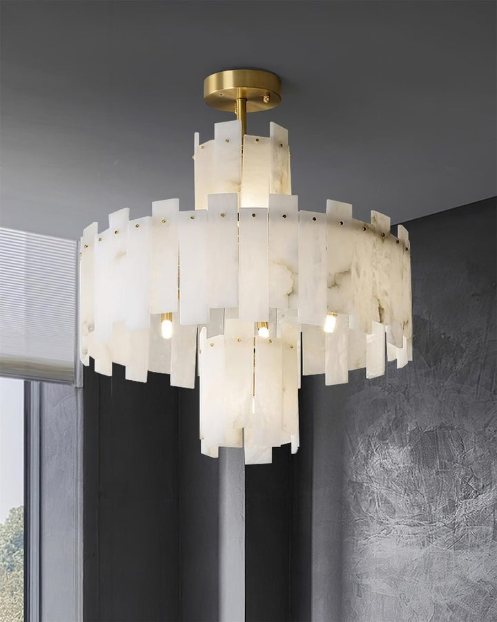 Brass and Alabaster Modern Chandelier
