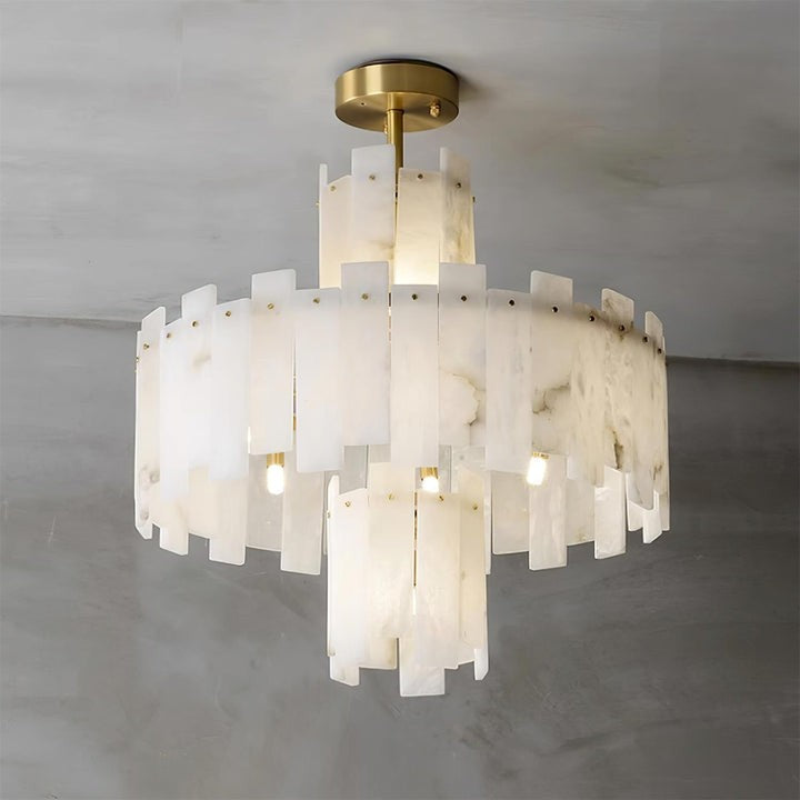 Brass and Alabaster Modern Chandelier