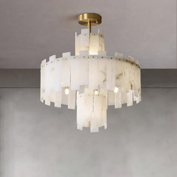 Brass and Alabaster Modern Chandelier