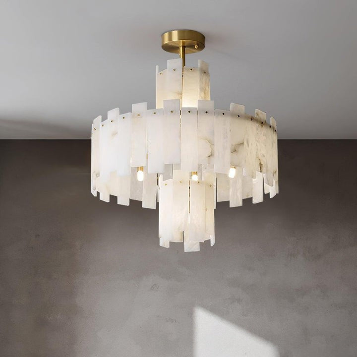 Brass and Alabaster Modern Chandelier