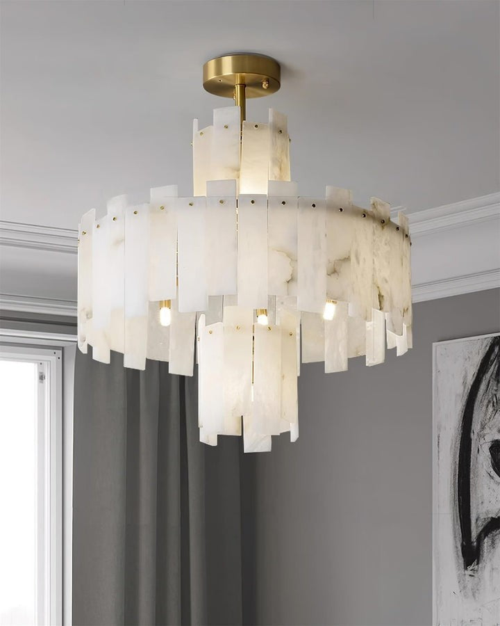 Brass and Alabaster Modern Chandelier