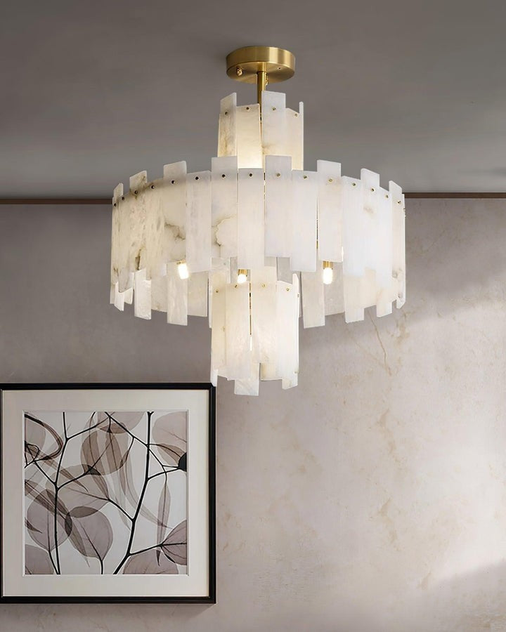 Brass and Alabaster Modern Chandelier
