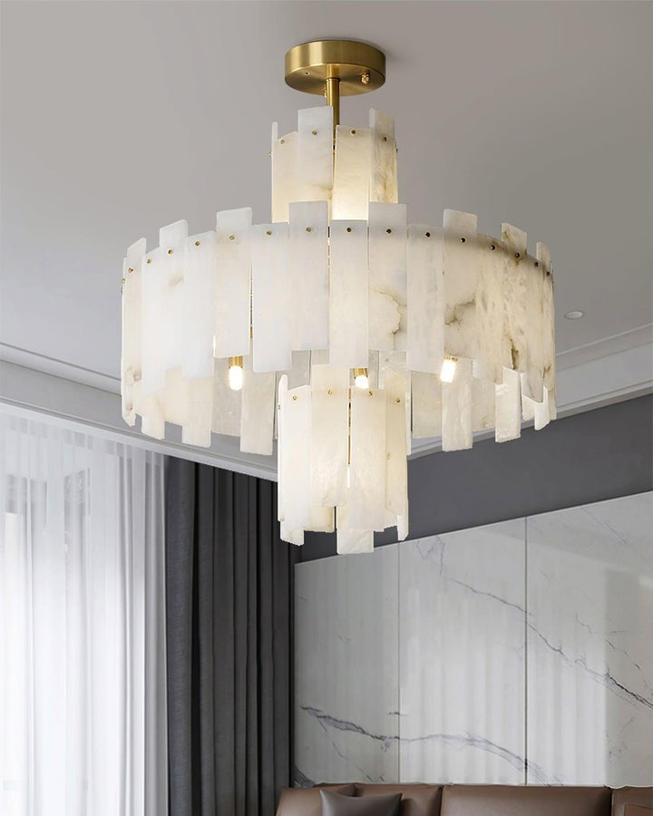 Brass and Alabaster Modern Chandelier