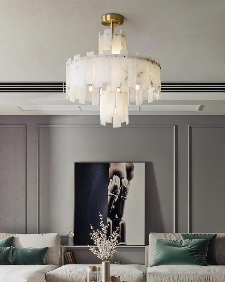 Brass and Alabaster Modern Chandelier