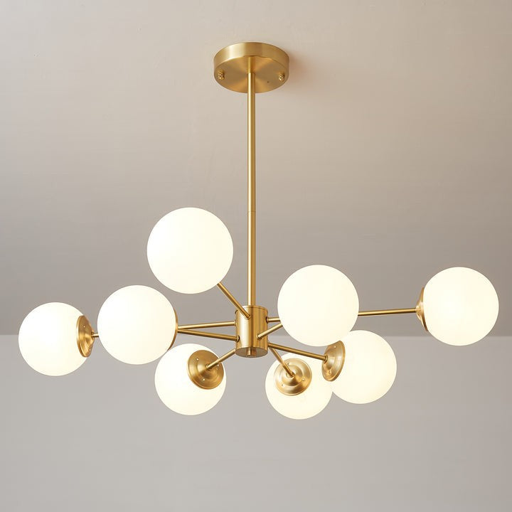 Brass and Frosted Glass Orb LED Chandelier