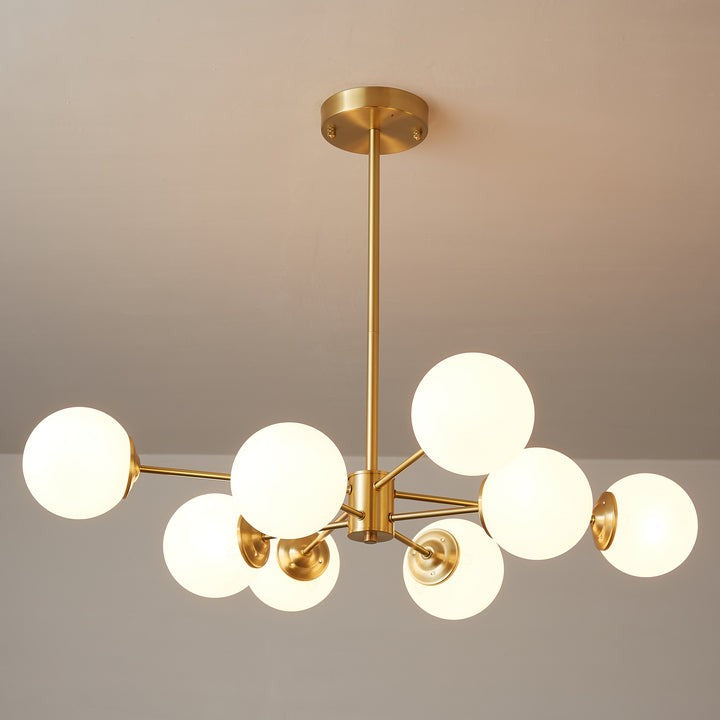 Brass and Frosted Glass Orb LED Chandelier