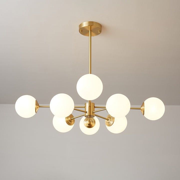 Brass and Frosted Glass Orb LED Chandelier