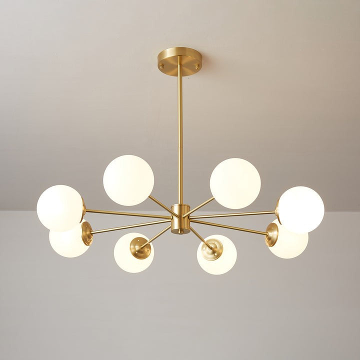 Brass and Frosted Glass Orb LED Chandelier