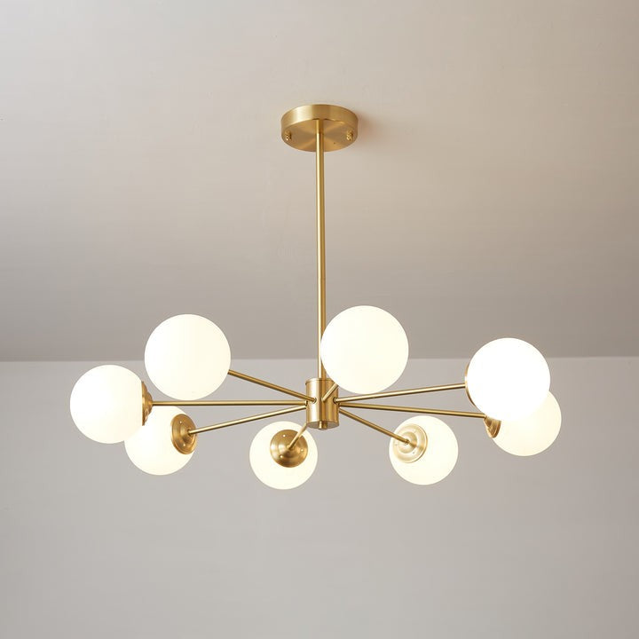 Brass and Frosted Glass Orb LED Chandelier