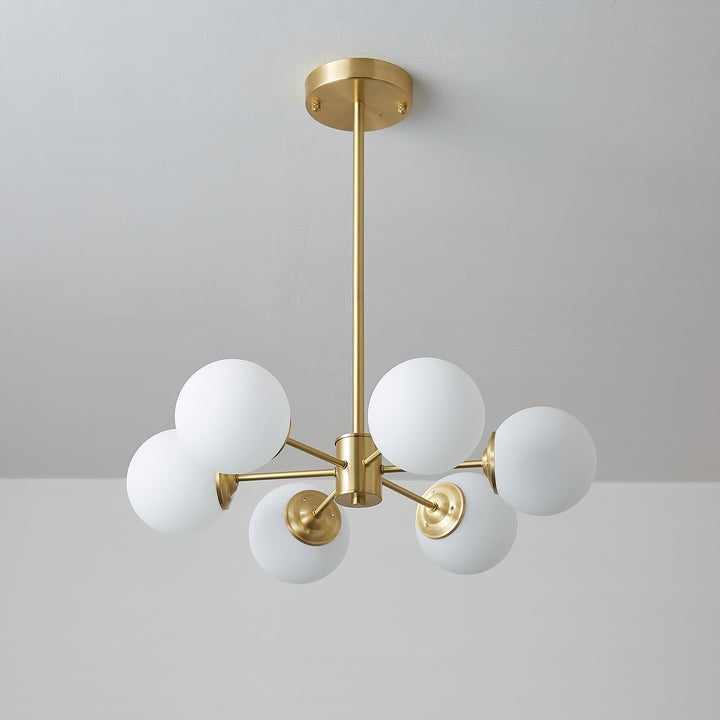 Brass and Frosted Glass Orb LED Chandelier