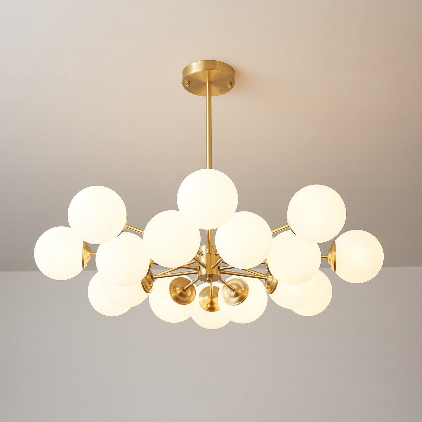 Brass and Frosted Glass Orb LED Chandelier
