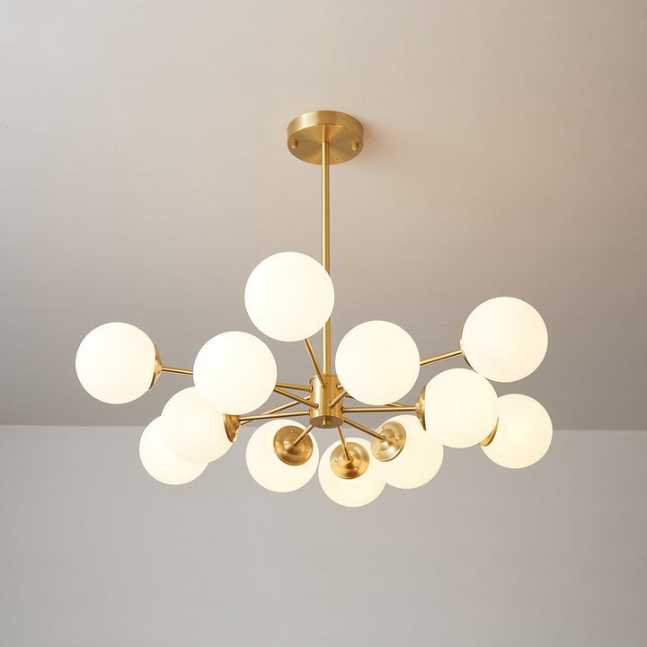 Brass and Frosted Glass Orb LED Chandelier