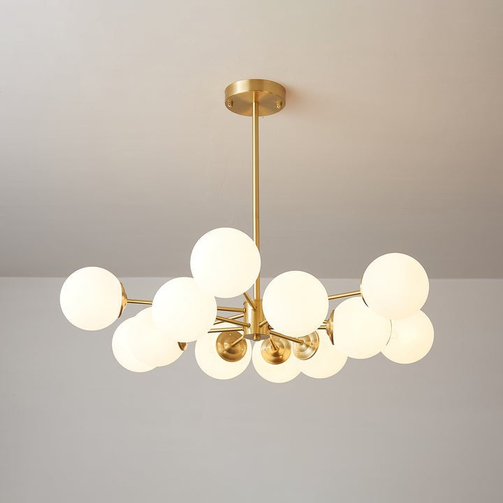 Brass and Frosted Glass Orb LED Chandelier