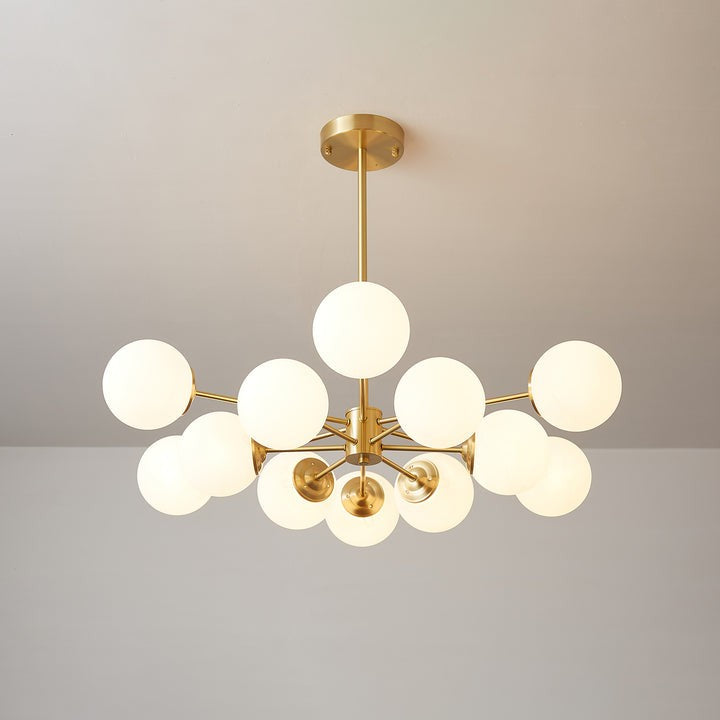 Brass and Frosted Glass Orb LED Chandelier