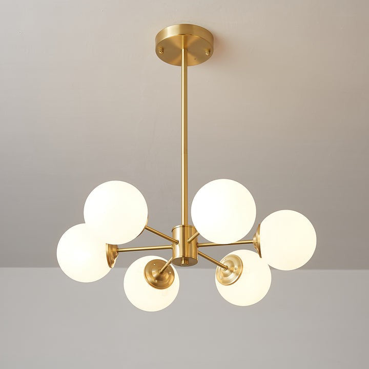 Brass and Frosted Glass Orb LED Chandelier