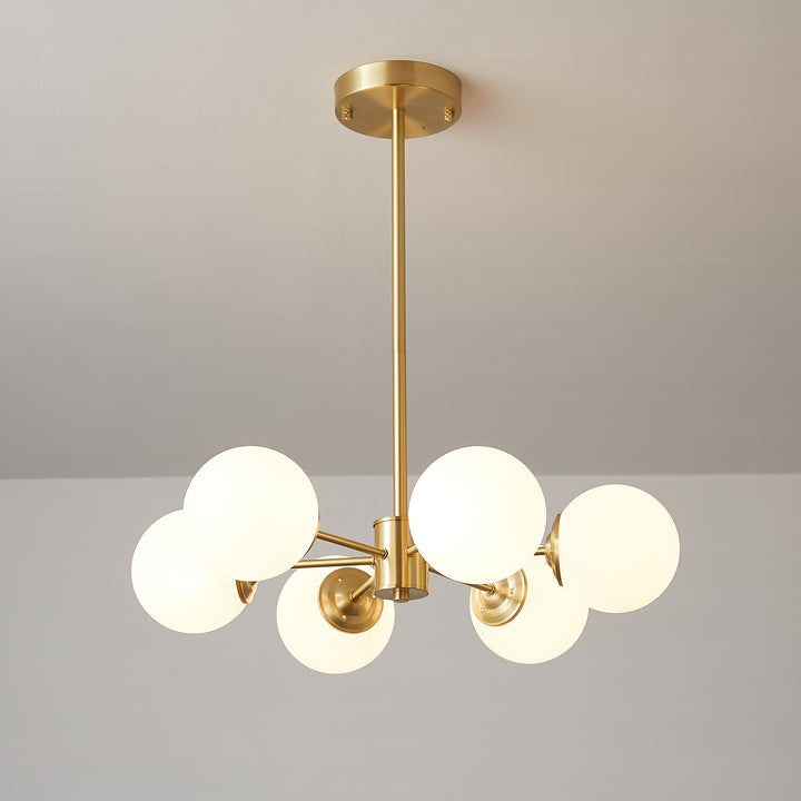 Brass and Frosted Glass Orb LED Chandelier