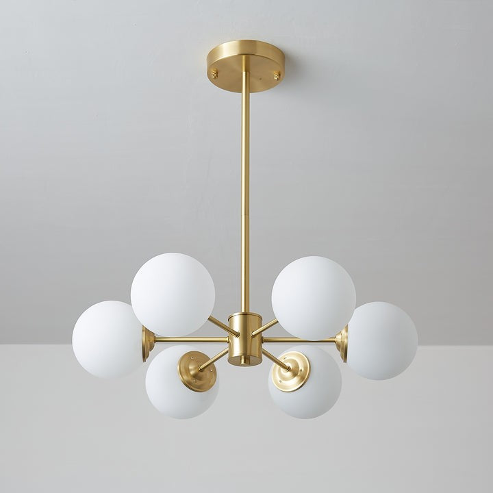 Brass and Frosted Glass Orb LED Chandelier