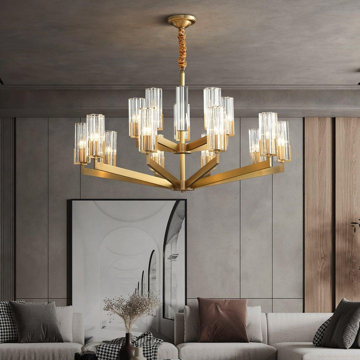 Brass and Glass Multi-Arm Ceiling Chandelier