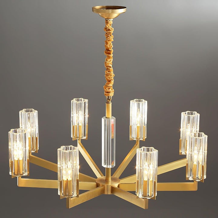 Brass and Glass Multi-Arm Ceiling Chandelier