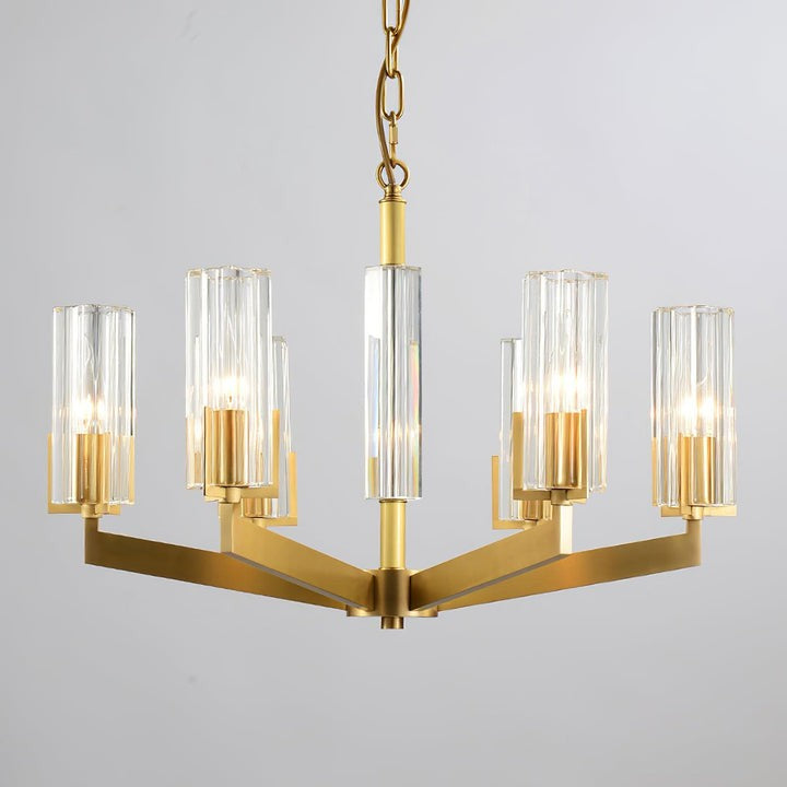 Brass and Glass Multi-Arm Ceiling Chandelier