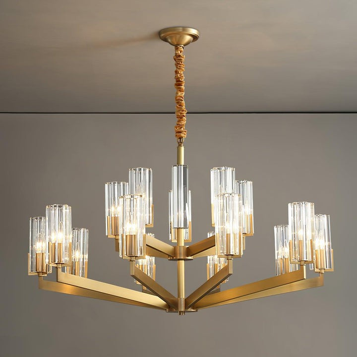 Brass and Glass Multi-Arm Ceiling Chandelier
