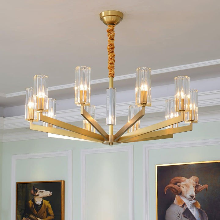 Brass and Glass Multi-Arm Ceiling Chandelier