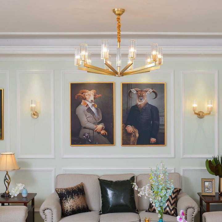 Brass and Glass Multi-Arm Ceiling Chandelier