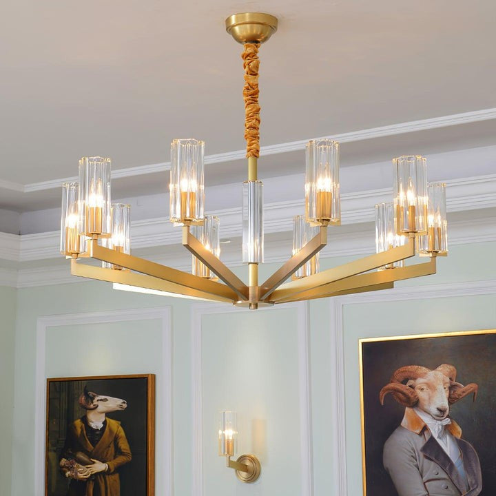 Brass and Glass Multi-Arm Ceiling Chandelier
