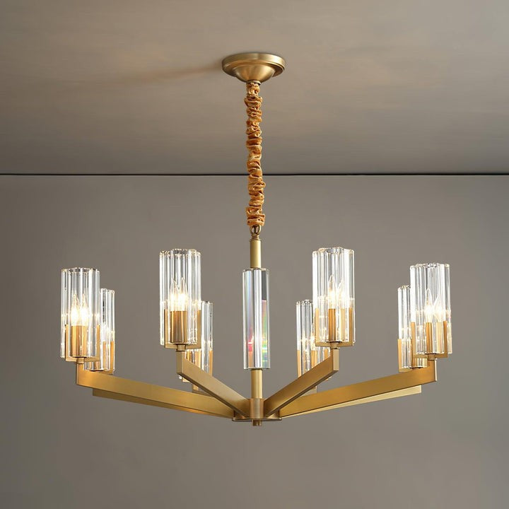 Brass and Glass Multi-Arm Ceiling Chandelier
