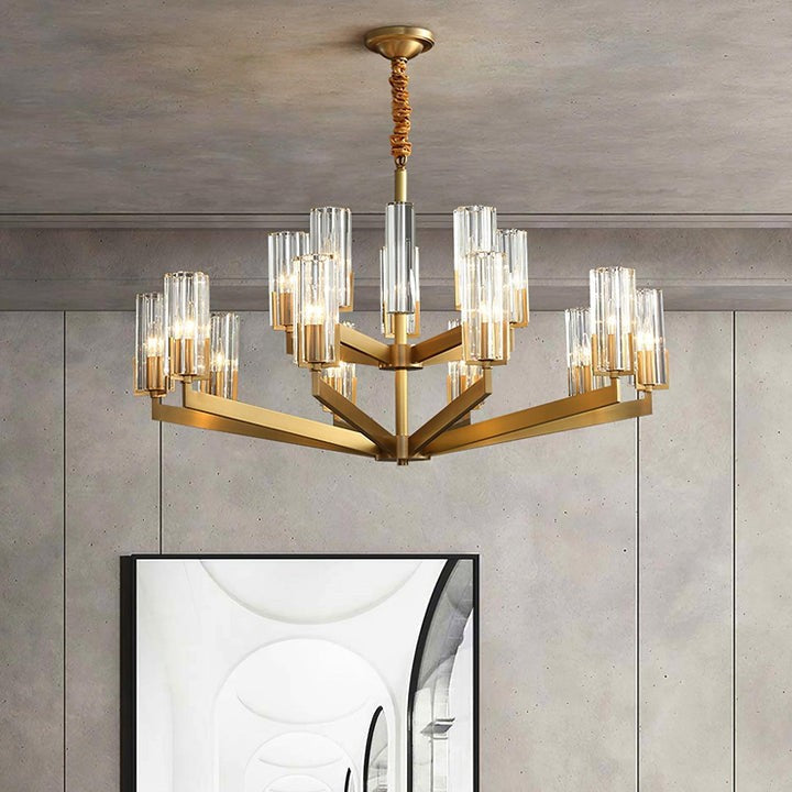 Brass and Glass Multi-Arm Ceiling Chandelier