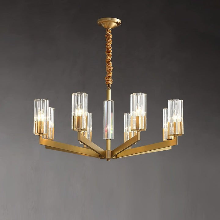 Brass and Glass Multi-Arm Ceiling Chandelier