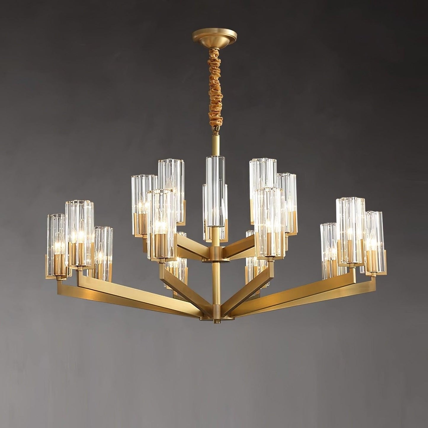 Brass and Glass Multi-Arm Ceiling Chandelier