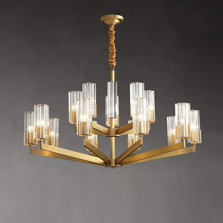 Brass and Glass Multi-Arm Ceiling Chandelier