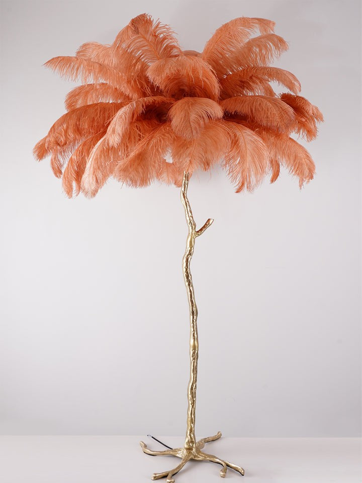 Brass and Ostrich Feather Luxury Floor Lamp