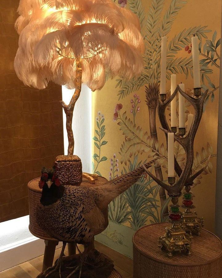 Brass and Ostrich Feather Luxury Floor Lamp