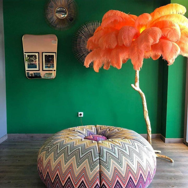 Brass and Ostrich Feather Luxury Floor Lamp
