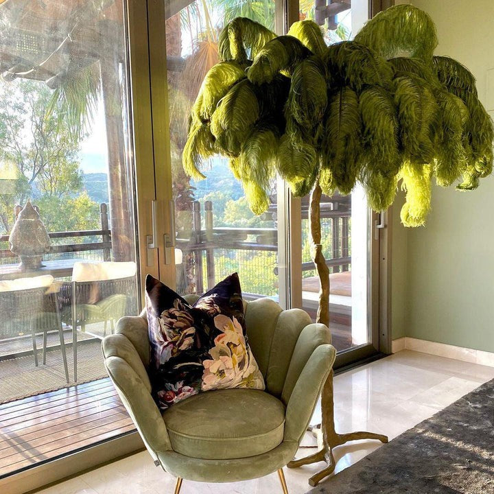 Brass and Ostrich Feather Luxury Floor Lamp