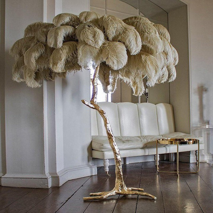 Brass and Ostrich Feather Luxury Floor Lamp