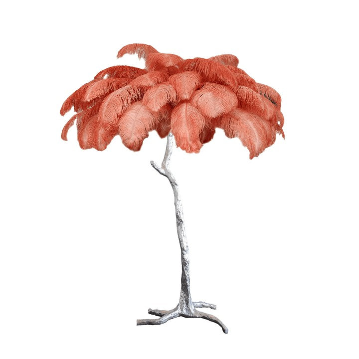 Brass and Ostrich Feather Luxury Floor Lamp