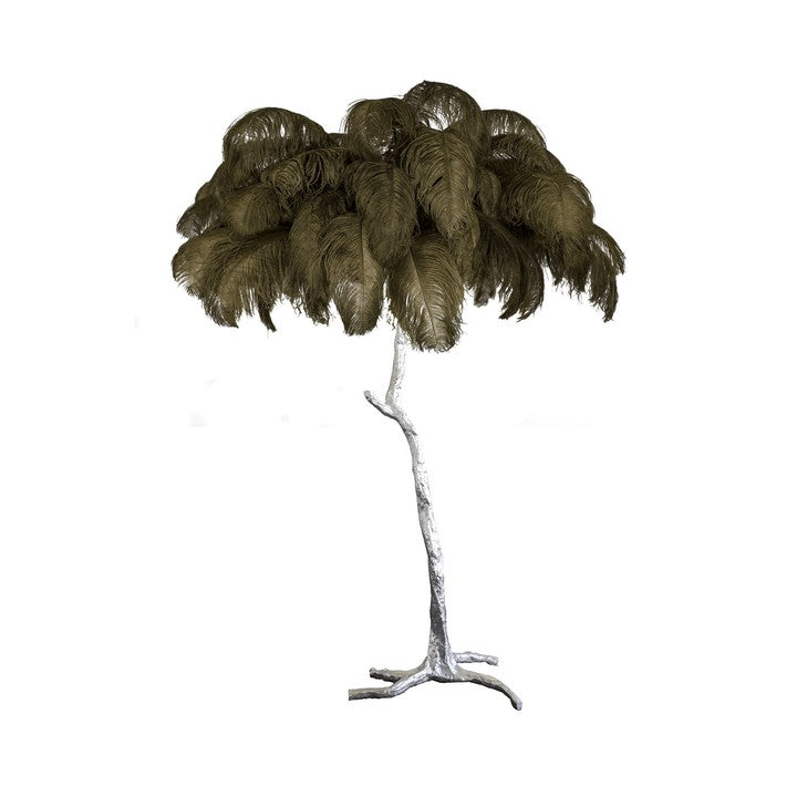 Brass and Ostrich Feather Luxury Floor Lamp