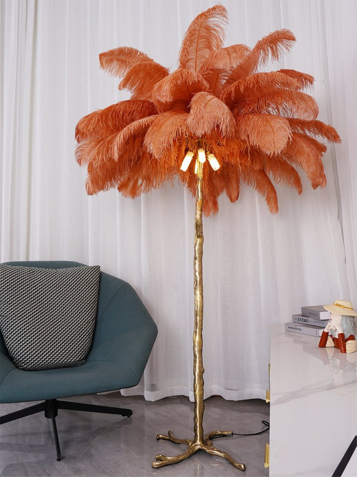 Brass and Ostrich Feather Luxury Floor Lamp